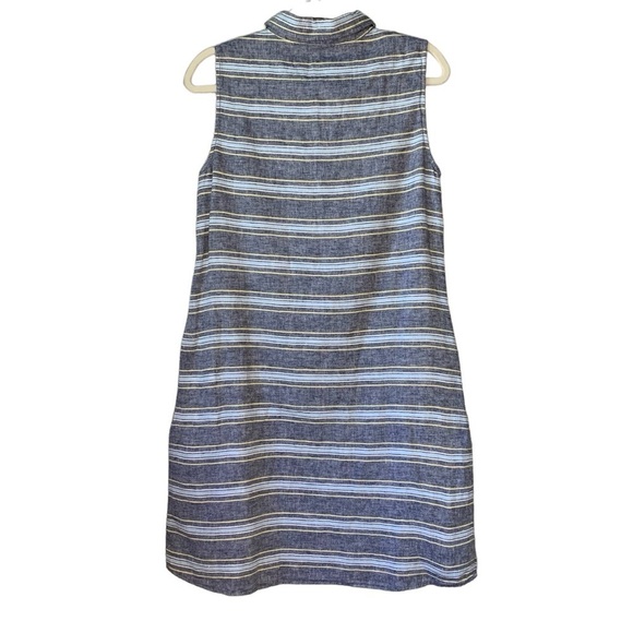 Beachlunchlounge linen/cotton blend blue stripe sleeveless shirt dress. Size M - Picture 2 of 9